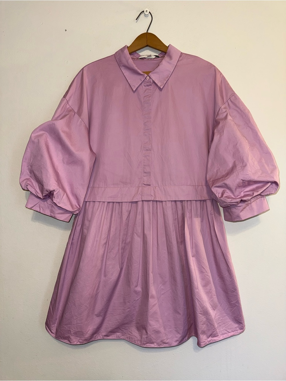 English Factory Cotton Puff-Sleeve Oversized Mini Collared Shirt Dress Lilac M - Picture 2 of 12